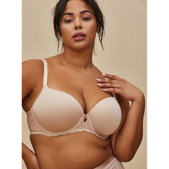 Torrid Curvy 42H Beige Full Coverage Plunge Perfect T-Shirt Bra Lace Trim - Picture 3 of 10